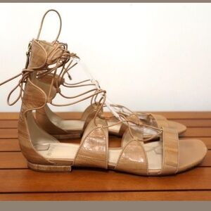 Alexandre Birman Gladiator Sandals‎ Beige Eel Skin Size 38.5 Lace-Up Flat